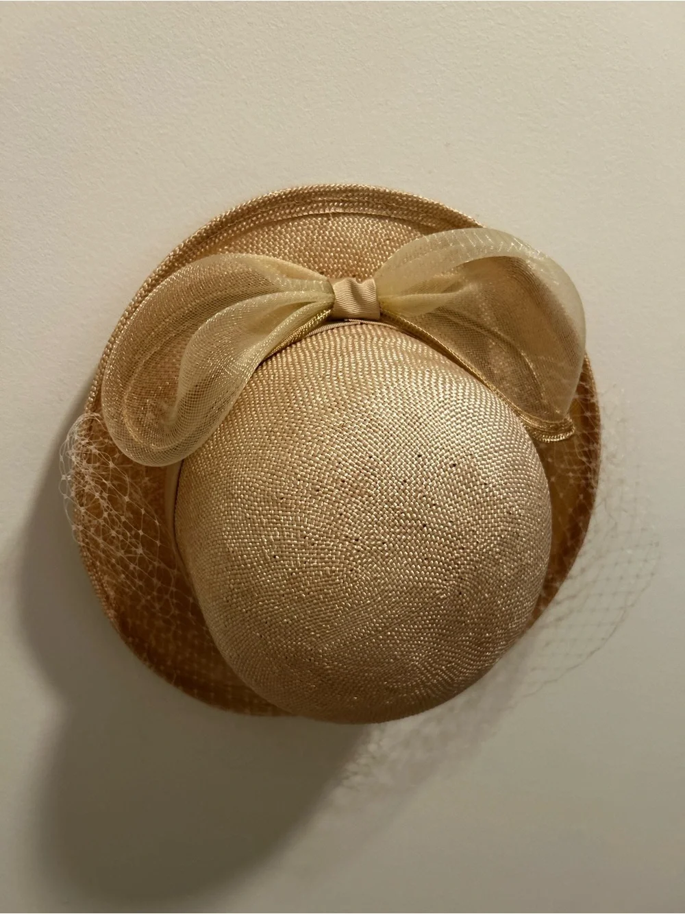 Vintage Style Straw Fascinator Hat with Organza Bow and Veil